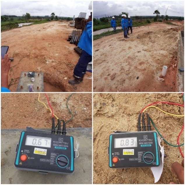 On-site earth resistance measurement setup using a digital earth tester